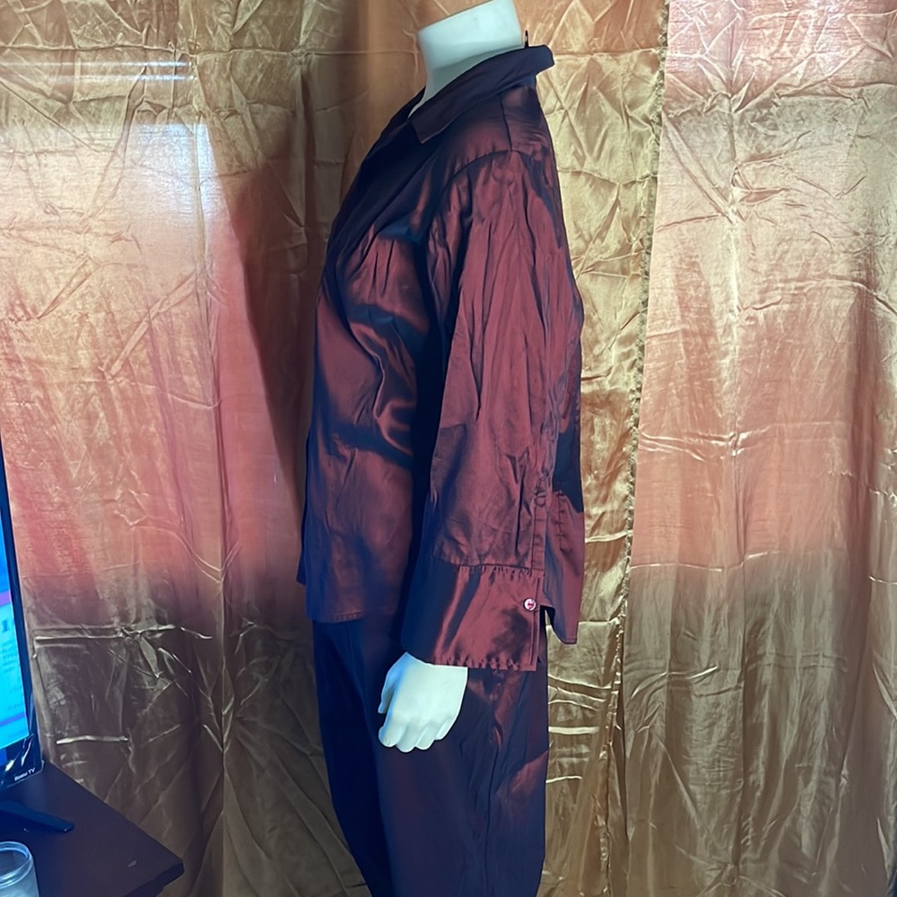 Venezia Jeans Company Vintage 2pc Burgundy Metallic Pants Suit Size 14/16 - Picture 3 of 6